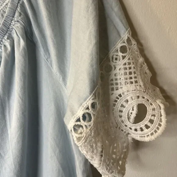 Unique Spectrum Top Womens 2X Plus Size Light Blue Lace Trim Boho Artsy - Picture 4 of 9